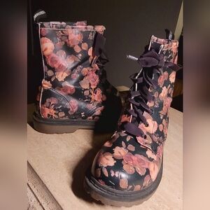 Floral Lace-Up Ankle Boots